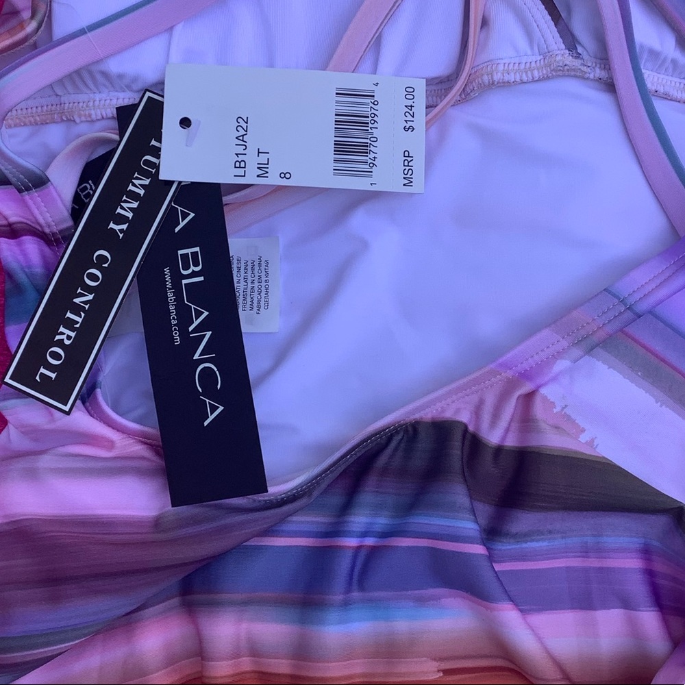 La Blanca Ocean Tides Striped One-Piece Open Back Swimsuit, Size 8 - Picture 7 of 8